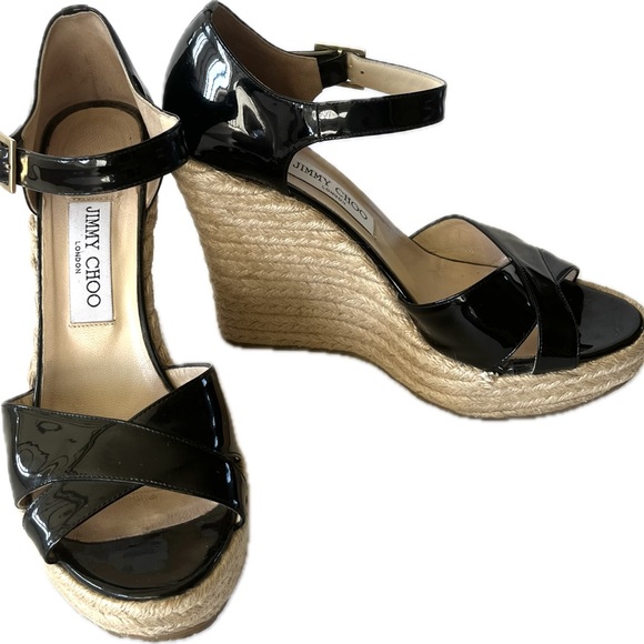 Jimmy Choo Pallis Wedge Sandals patent black EU 39.5 - Picture 2 of 8